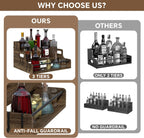 3-Tier Liquor Bottle Display Shelf, Bar Stand for Whiskey, Spirits, Coffee Syrup Rack Organizer, Countertop Wine Rack for Home, Mini Coffee Bar, Small Liquor Cabinet and Kitchen Dark Brown