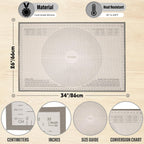 Silicone Pastry Mat 34 X 26 Inch - Nonstick Baking Mat Perfect for Dough, Pastry, Pie Crust, Fondant, Bread, Cookies, Pasta, Pizza