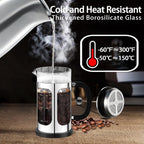 French Press Coffee Maker (34oz 1Quart 5-6Cup) Coffee Press, with 4 Filters System, Heat Resistant Thickness Borosilicate Glass, Cold Brew Coffee Tea Pot Gifts (Silvery)