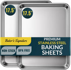 Baker’s Signature Stainless Steel Cookie Sheet Pan, Stainless Steel Baking Sheet Set of 2, Mirror Finish, Non-Stick, Rust Resistant, BPA Free, Dishwasher Safe, 17.5 x 13 Inch