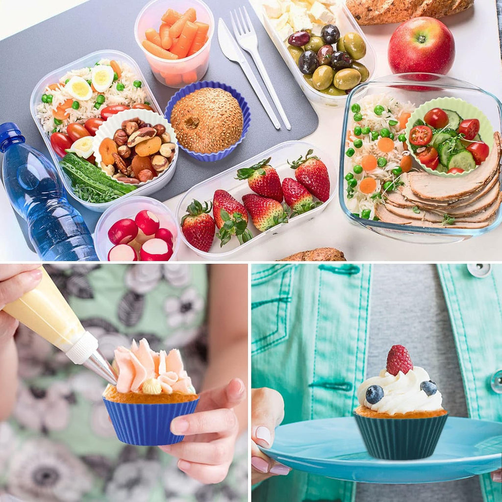 48 Pack of Silicone Cupcake Liners, lyfLux Reusable Mini Muffin Baking Cups, Food Grade Silicone for Cooking Eggs, Baking Muffins and Make a Cake (8 Colors 6 Each)