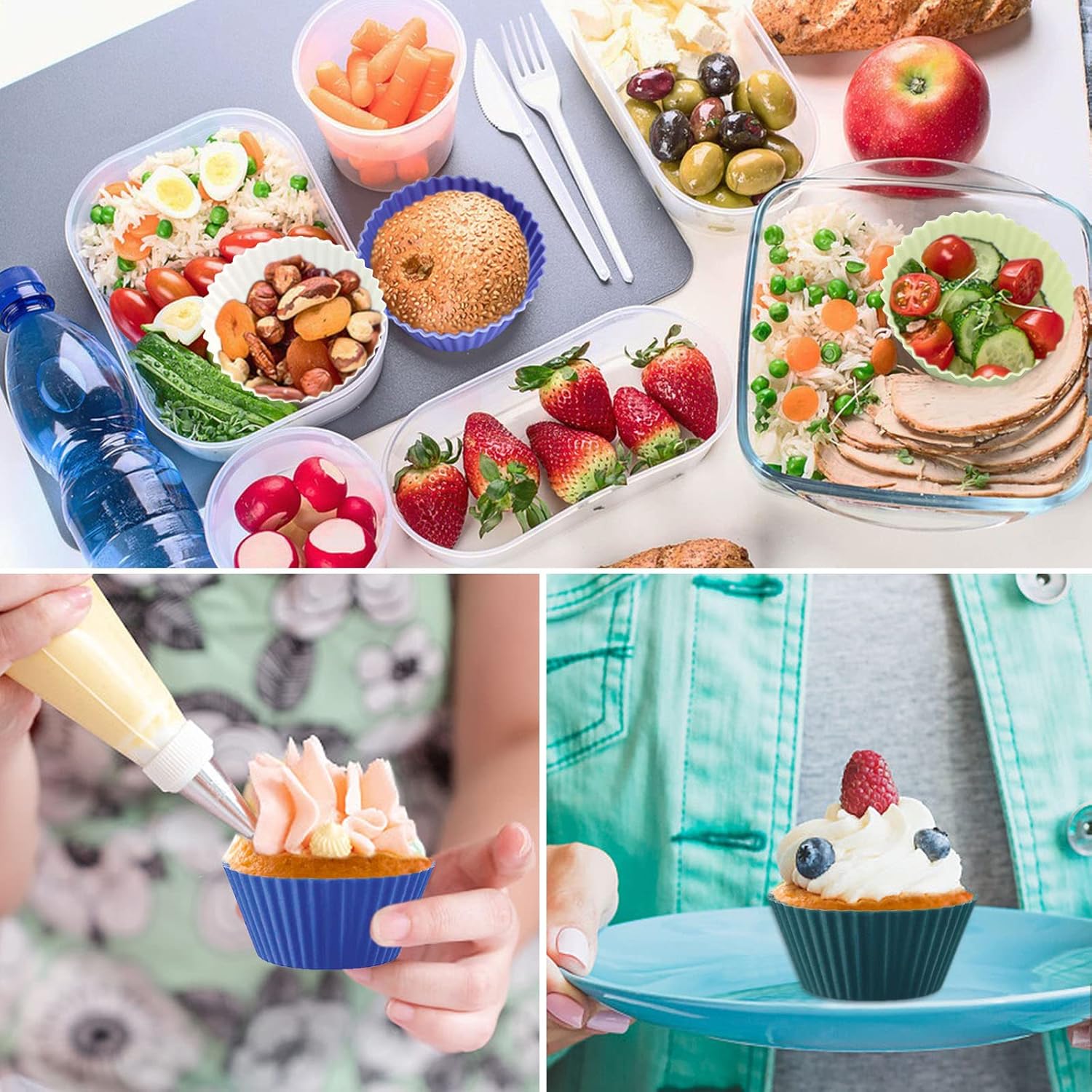 48 Pack of Silicone Cupcake Liners, lyfLux Reusable Mini Muffin Baking Cups, Food Grade Silicone for Cooking Eggs, Baking Muffins and Make a Cake (8 Colors 6 Each)