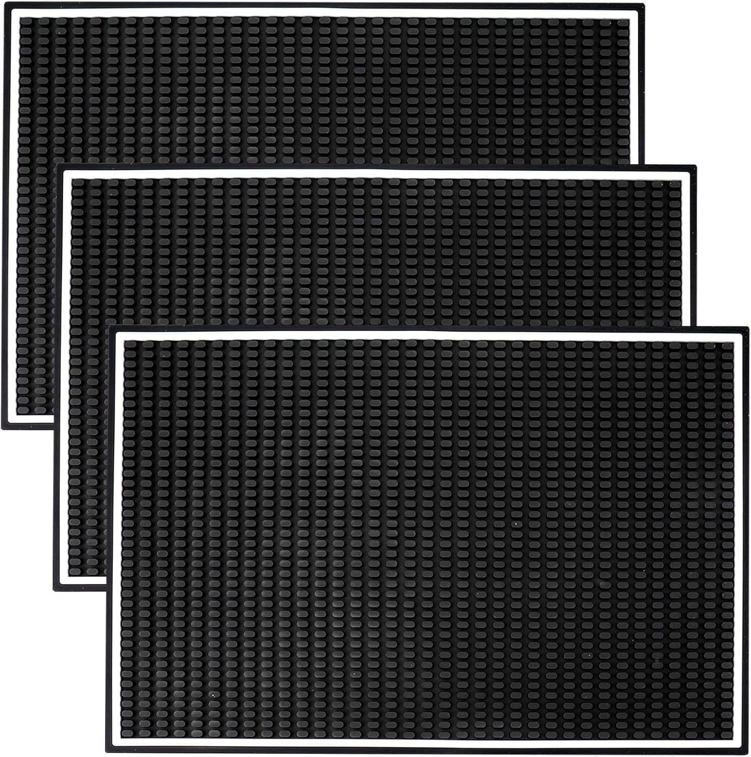 Jucoan 3 Pack Rubber Bar Mat for Countertop 18 x 12 Inch, 0.4 Inch Thicken Rubber Bar Service Mat, Non Slip Cocktail Drink Spill Mats for Bartender Bar Home, Dish Drying Mat for Kitchen