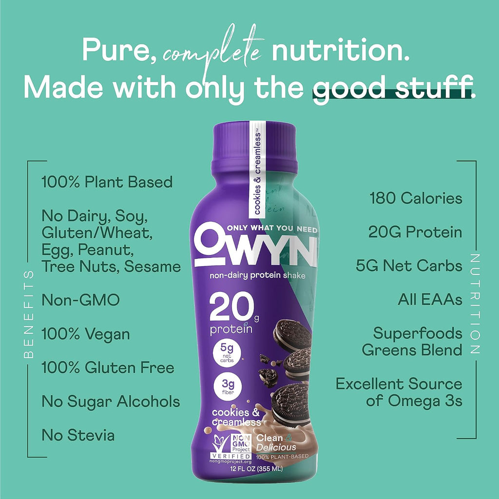 OWYN Only What You Need Plant Based Protein Shake, 20g Vegan Protein from Organic Pumpkin Seed, Flax, Pea Blend, Prebiotic Supplement, Superfood Greens, Gluten & Soy-Free (Variety Pack, 12 Pack)