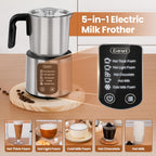 Gevi Hot Chocolate Maker with 5 in 1 Milk Frother and Steamer, Professional Milk Steamer, 17 oz/3.5 oz, Stainless Steel, Hot and Cold Milk Frother for Latte, Macchiato, Cappuccino and Hot Chocolate