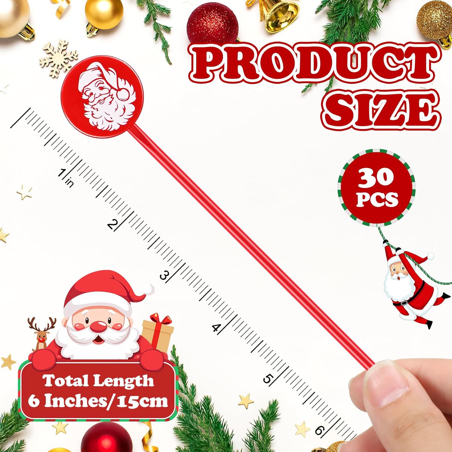 30 Pcs Christmas Drink Stirrers Xmas Stir Stick Holiday Coffee Swizzle Stick Reusable Plastic Hot Cocoa Bar Chocolate Decoration Cocktail Mixer(Santa Claus,Delicate Color)