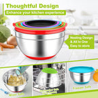 TeamFar Mixing Bowls, Stainless Steel Mixing Bowls with Lids, Nesting Salad Bowls with Air-tight Lids & Non-slip Bottom, Dishwasher Safe & Stackable, Set of 6-4.6/2.6/2 / 1.5/1 / 0.7 Qt