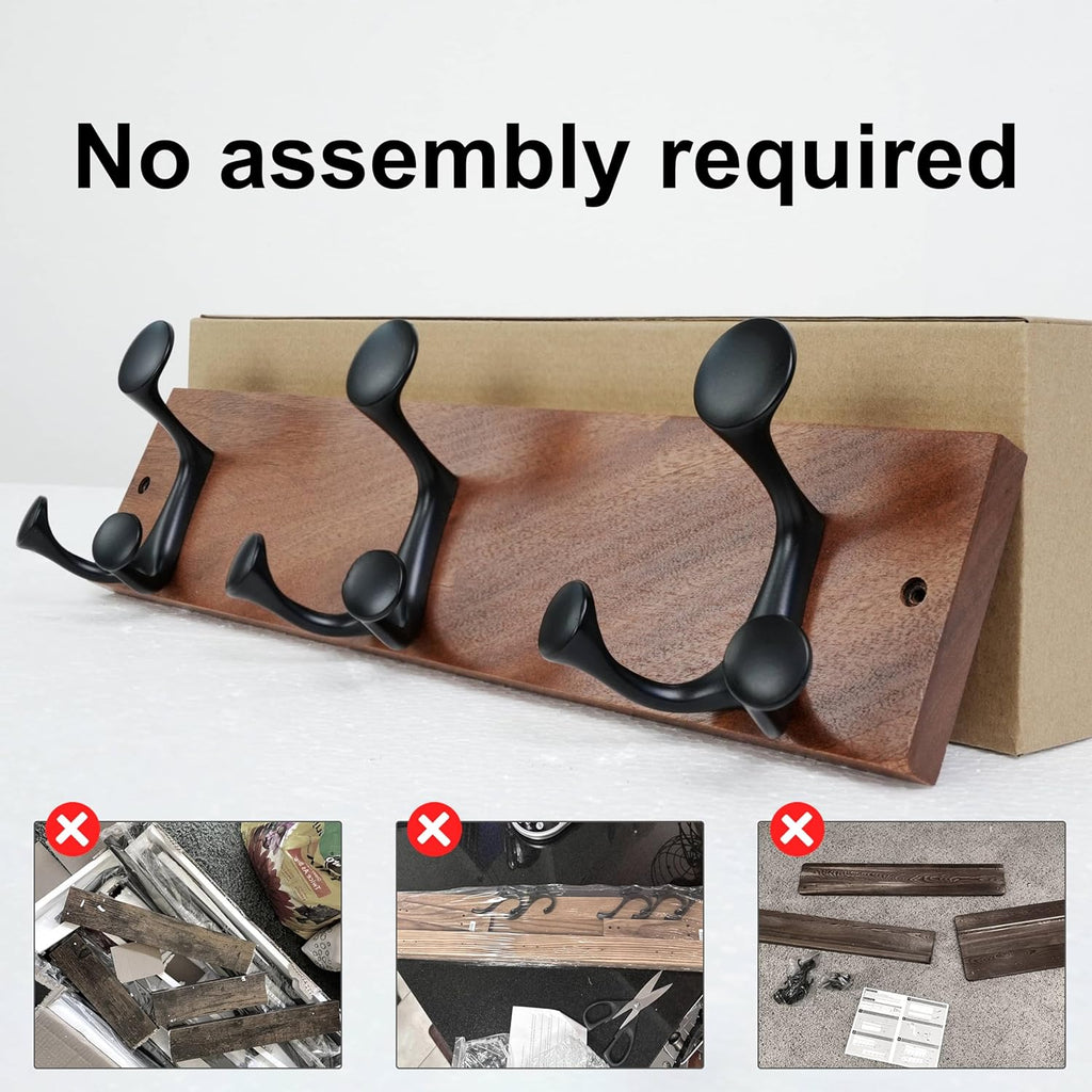 SKOLOO 17-Inch Wood Coat Rack Wall Mount with 3 Triple Hooks - Ideal for Family Entrances, Classrooms, and Pet Supplies Storage - Perfect Coat Hooks for Wall,Mahogany (Sapele)