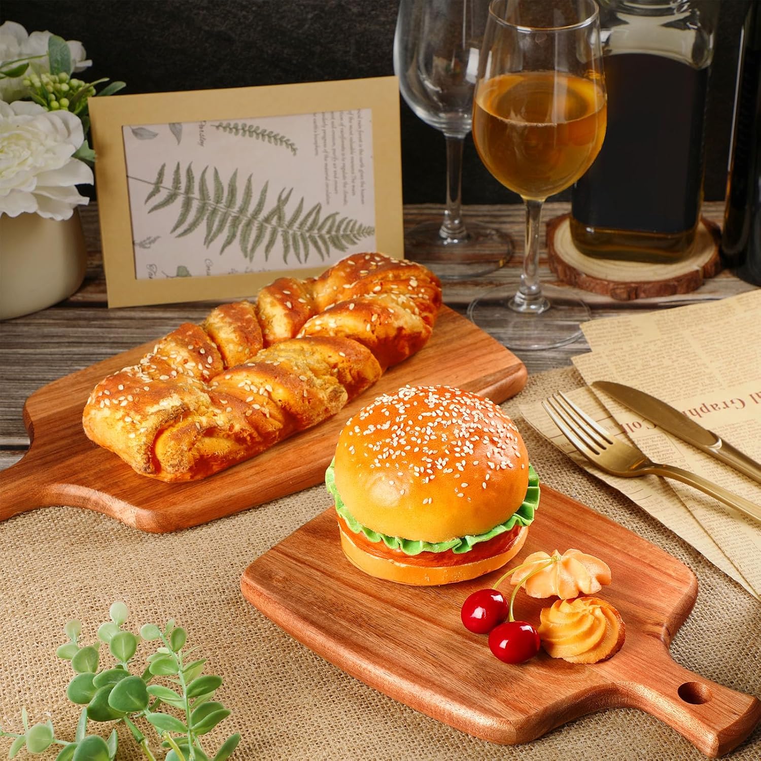 Kathfly 3 Pcs Acacia Wood Cutting Board with Handle Wooden Laser Kitchen Serving Charcuterie Board for Vegetables Meat Pizza Cheese Fruit Bread(17 x 7 Inch)