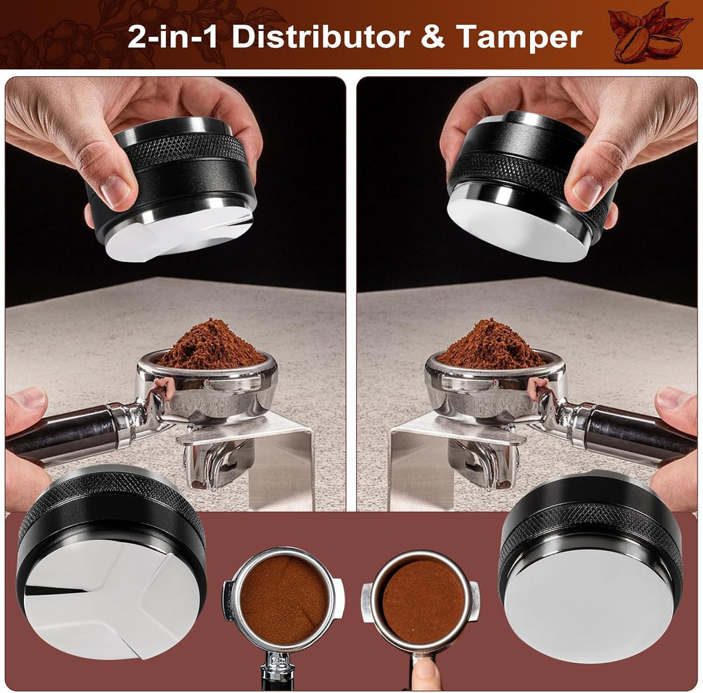 Espresso Accessories Kit 58mm, Coffee Distributor and Tamper Leveler, 316 Stainless WDT Tool with Magnetic Stand, Puck Scree and Dosing Funnel Set Fits Espresso Machine Press and 58mm Portafilters