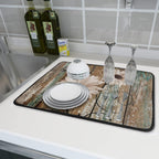 Rustic Daisy Board Dish Drying Mat for Kitchen Countertop 18x24 inch Fall Sunflower on Wooden Plank Dish Drainer Mats Fast Drying Country Shabby Chic Flower Dish Pad Vintage Kitchen Drying Decor Large