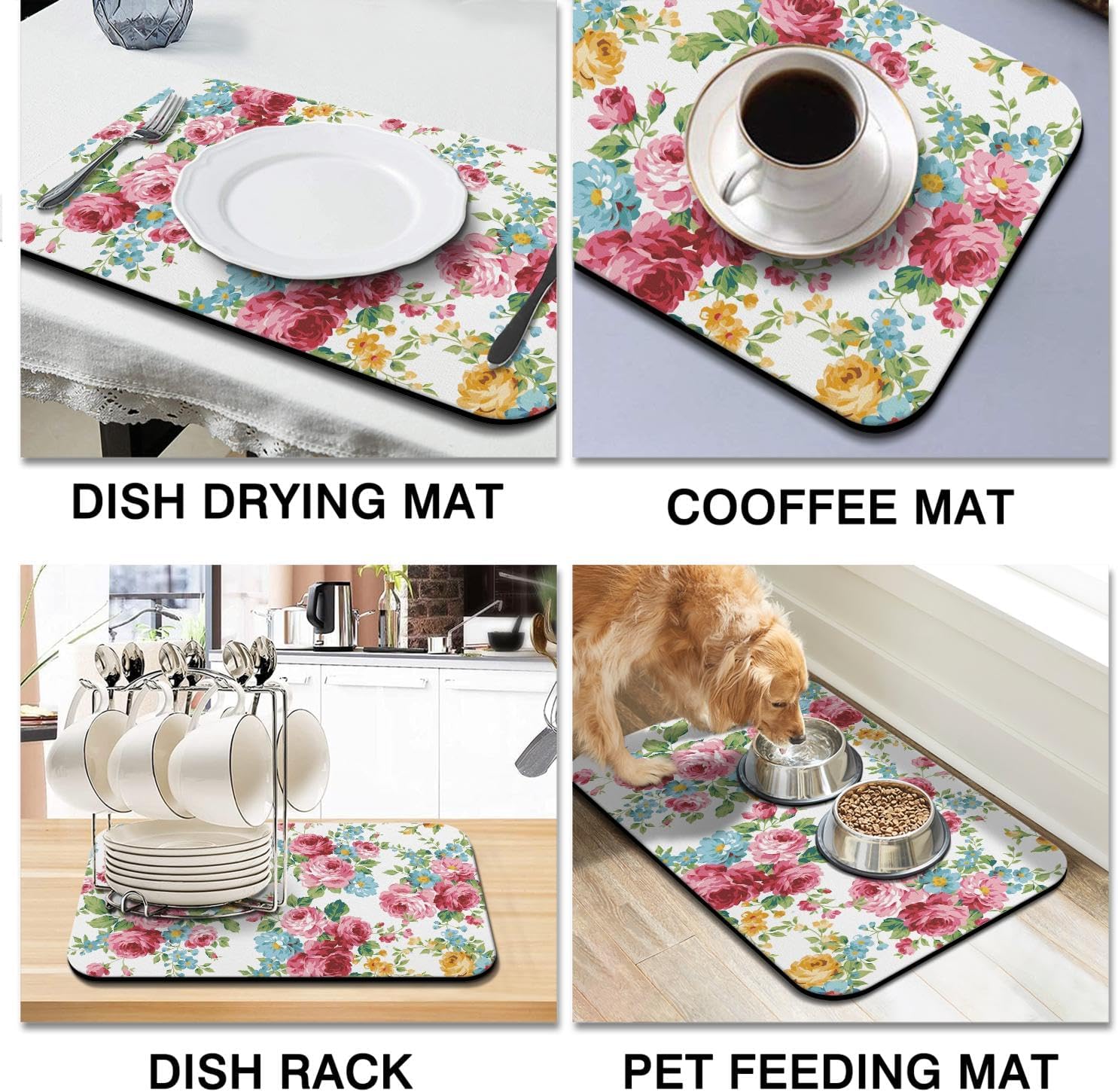 Dish Drying Mat for Kitchen Counter 20x12in Washable Quick Dish Drying Pad Rubber Backed Absorbent Draining Mat Fit Kitchen Counter,Bar,Under Sink,Dishes,Utensils,Dish Rack