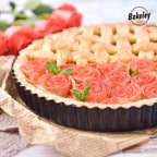 10-Inch Round Tart Pan with Loose Removable Bottom, Non-Stick Carbon Steel Quiche Pan for Oven Baking (Black)