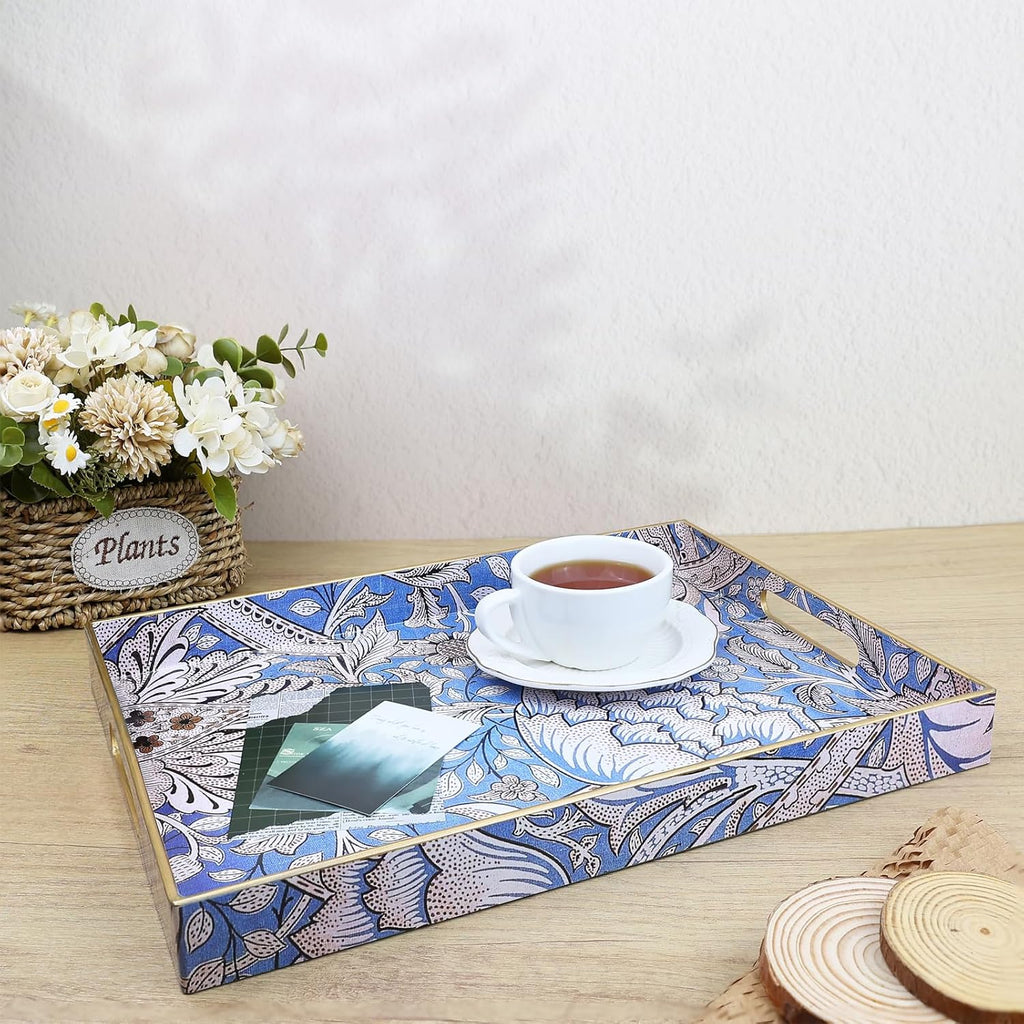 Rectangle Serving Tray with Handles, Coffee Table Tray for Ottoman, Living Room, Outdoor Tray for Patio Entertaining, Serving Breakfast Kitchen Platter, Windrush
