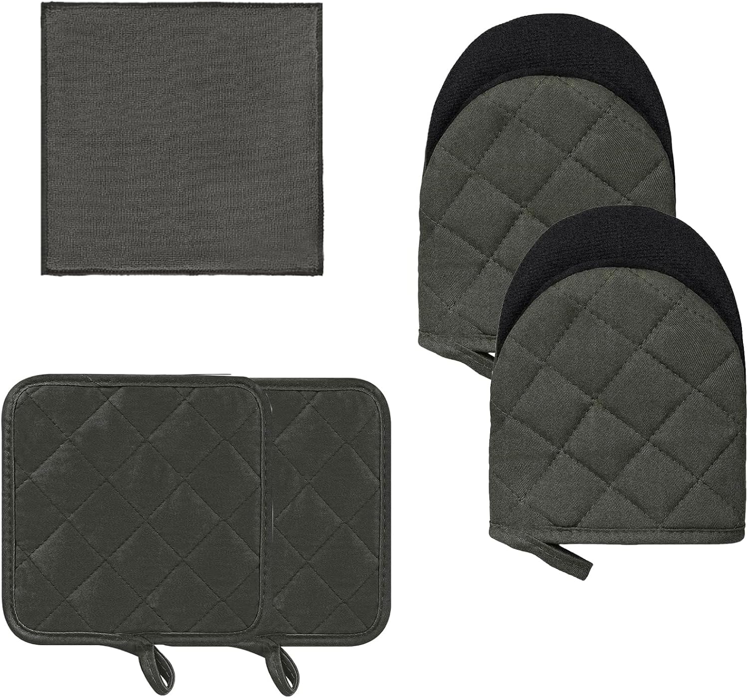 Kitchen Set Pack Of 5, Oven Mitts Pot Holders Pad And Towel Set, Heat Resistant Silicone Kitchen Mini Oven Mittens for 500 Degrees, Mini Oven Gloves and Hot Pads for Baking Grilling Barbecue Microwave