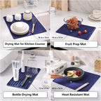 Dish Drying Mat, Small Silicone Drying Mat for Kitchen Counter, Heat Resistant Silicone Trivet for Countertop Protector, Super Thick Dish Drying Pad for Cup/Bottle/Glassware, Long & Narrow