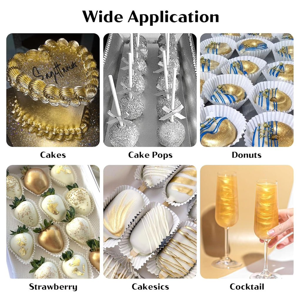 Edible Glitter for Cocktails - 4 Colors Gold Luster Dust Edible Drink Glitter Food Grade Metallic Shimmer Powder Cake Sprinkles for Beverage Chocolate Candy, 5g/Bottle