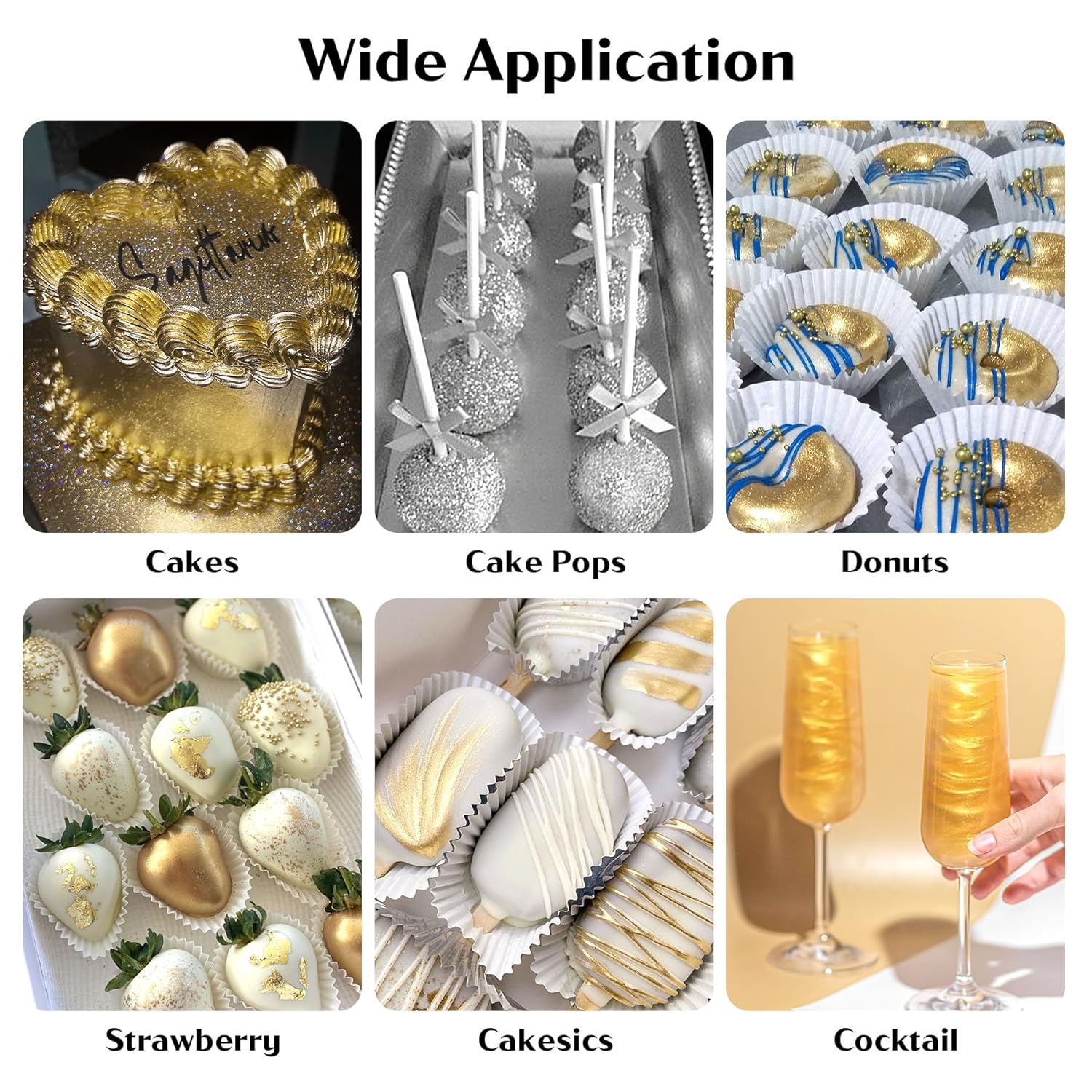 Edible Glitter for Cocktails - 4 Colors Gold Luster Dust Edible Drink Glitter Food Grade Metallic Shimmer Powder Cake Sprinkles for Beverage Chocolate Candy, 5g/Bottle