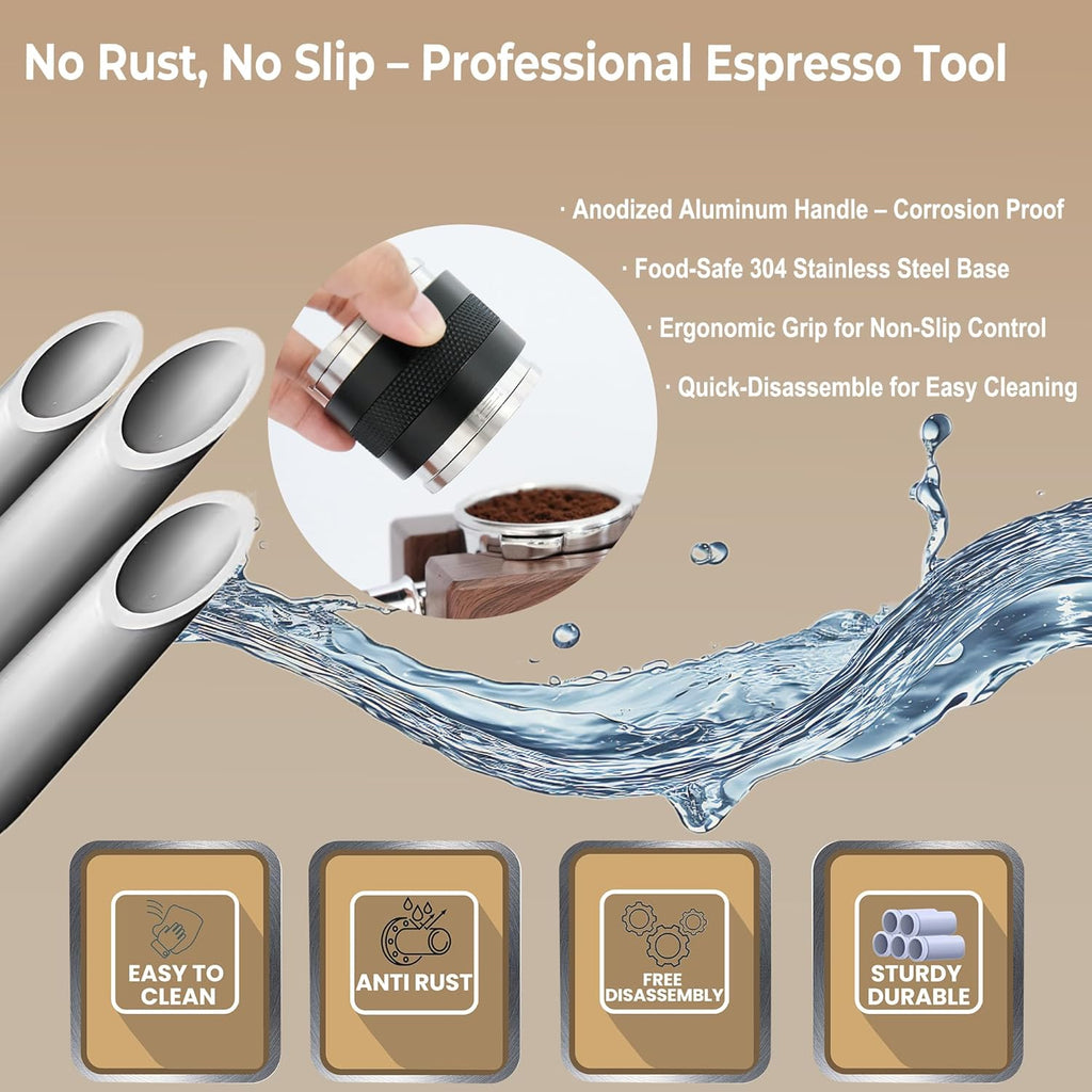 58mm Coffee Distributor & Tamper - Dual Head Adjustable Depth for Breville Barista Pro/Express/Touch - 304 Stainless Steel Coffee Leveler and Hand Tamper, Black