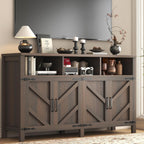 Buffet Sideboard with Storage Farmhouse with 4 Doors, 55'' Large Kitchen Storage Cabinet Wood Coffee Bar Cabinet Buffet Table with Shelves for Kitchen, Dining Room, Entryway (Brown, 55in)