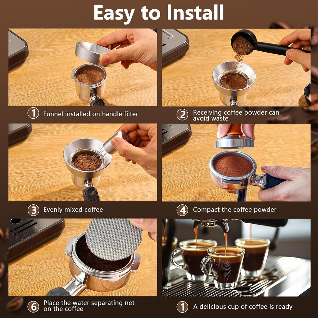 WDT Tool Espresso Distributor Accessory kit &1.7mm Thickness 150μm Mesh Puck Screen & 8 Magnets dosing ring Compatible with Breville Portafilter (WDT +58MM Silver dosing ring&Puck Screen)