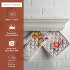 Maison d' Hermine 100% Cotton Oven Mitt & Pot Holder Set (7.5"x13" & 8"x8") Heat Resistant BBQ Cooking Gloves with Loop, Baking, Grilling, Kitchen, Handling Hot Pans (Fruit D'Hiver)