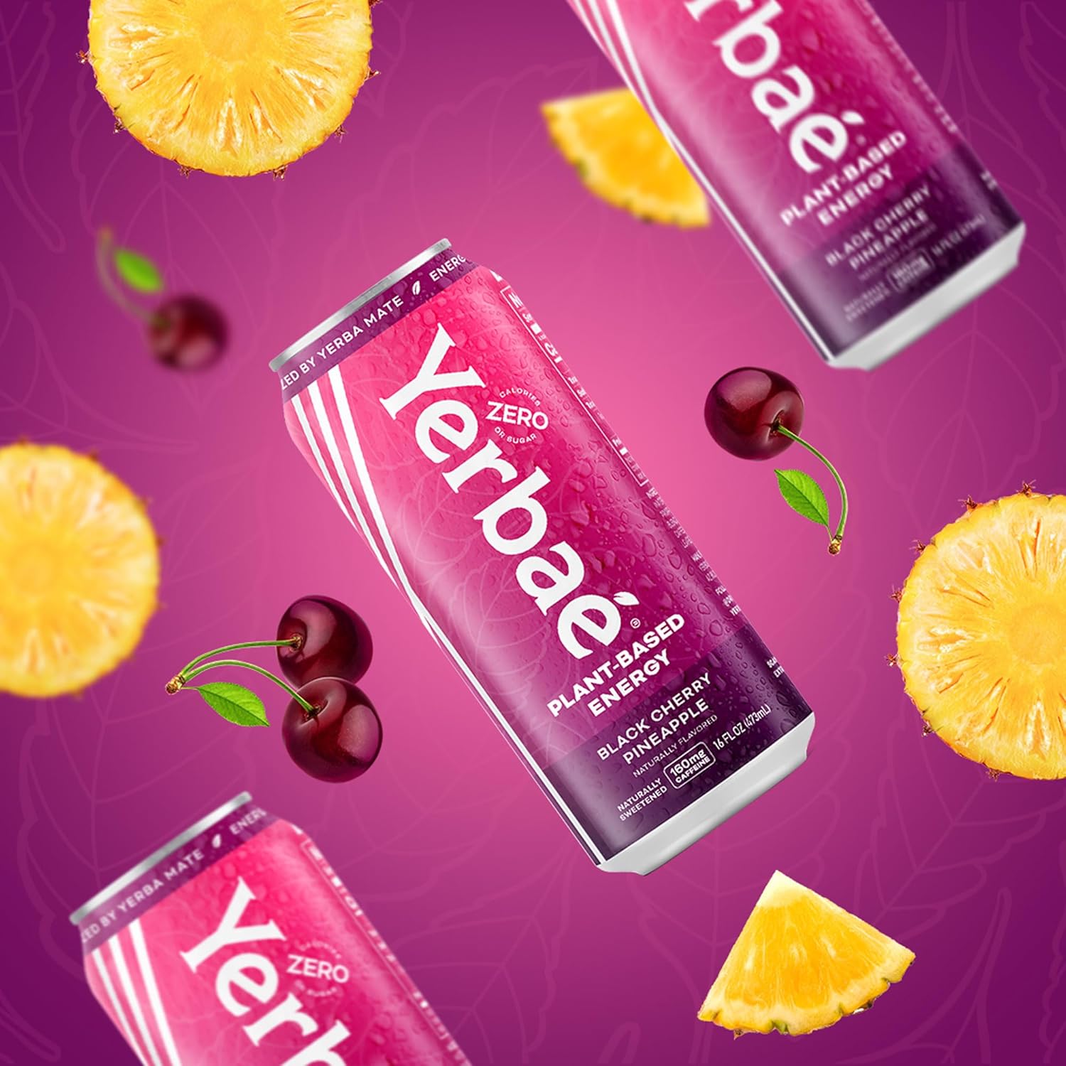 Yerbaé Energy Beverage - Black Cherry Pineapple, 0 Sugar, 0 Calories, 0 Carbs. Yerbae is Energized by Yerba Mate, Plant-Based, Healthy Alternative to Sugary Drinks, 16oz cans (12 Pack)