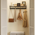 BAMEOS 35 Inch Wall Hooks With Shelf - Entryway Hanging Wood Coat Rack With 7 Dual Hooks for Bathroom, Living Room, Bedroom (Black)