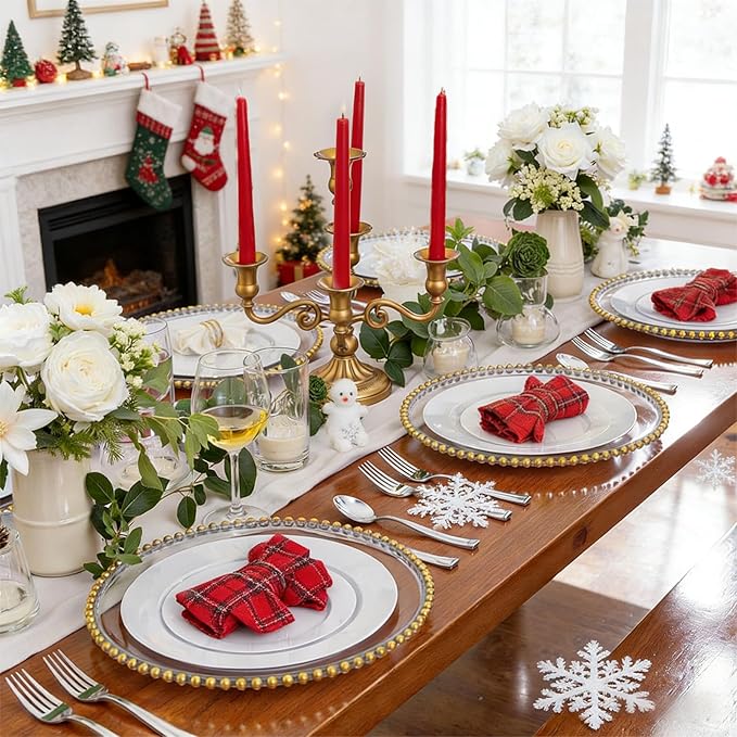 KIRE 120PCS White Plastic Plates - Heavy Duty White Disposable Plates for Party/Wedding - Include 60Pieces 10.25inch Dinner Plates - 60Pieces 7.5inch Dessert/Salad Plates