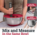 Priority Chef Stainless Steel Mixing Bowls with Lids Set - Premium 30Pcs with 6pc Metal Bowl Set for Kitchen, 3 Graters, Airtight Lids, Non-Slip Bases & Silicone Utensils, Red