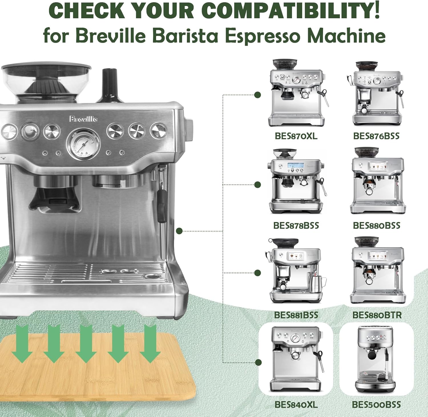 Bamboo Appliance Slider fit for Breville Barista Espresso Machine 870/878 - Under Cabinet Sliding Tray Caddy for Breville Barista/Barista Pro, Coffee Maker Mover Kitchen Countertop