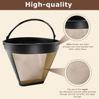 KEEPOW Reusable Coffee Filter Replacement 12-Cup, Compatible with Cuisinart Coffee Makers, Gold Tone Coffee Filter Basket 10-12 Cup