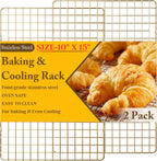 2-Pack Cooling Racks for Cooking and Baking - 10" x 15"Heavy Duty Stainless Steel Wire Rack for Baking, Grilling, Roasting - Oven & Dishwasher Safe - Fits Jelly Roll Sheet Pan（Gold）