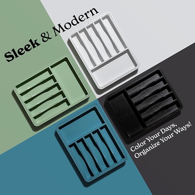 SMIRLY Silverware Drawer Organizer – Bamboo Kitchen Drawer Organizer, Adjustable Utensil Holder and Cutlery Tray, Drawer Dividers for Flatware and Kitchen Utensils