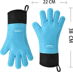 Kitchen Oven Gloves - Silicone and Cotton Double-Layer Heat Resistant Oven Mitts/BBQ Gloves/Grill Gloves - Perfect for Baking and Grilling (XL-XXXL, Blue)