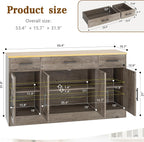 Vongrasig 53" Large Sideboard Buffet Cabinet With 4 Doors and 3 Drawers, Farmhouse Coffee Bar Kitchen Storage Cabinet, Wood Table for Kitchen, Dining Room, Ash Grey