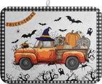 Happy Halloween Pumpkin Truck Dish Drying Mat For Kitchen Trick or Treat Microfiber Absorbent Dish Drying Mats Spooky Black Bat Ghost Self Dish Draining Mat 18x24 In Coffee Bar Spill Pad Decoration