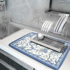 Giwawa Chinoiserie Dish Drying Mat 18x24in Blue White Oriental Floral Birds Kitchen Drainer Mats Porcelain Flowers Absorbent Microfiber Dish Drying Pad Large for Countertop Home Decor