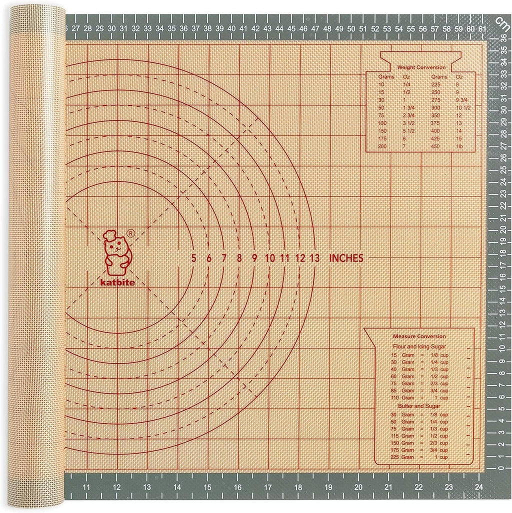 katbite Silicone Pastry Mat Non Stick, Silicone Baking Mat 26" x 16" with Measurement, Non-Slip Dough Rolling Mat for Counter, Oven Liner, Pie Crust, Reusable Fondant Mat Extra Thick