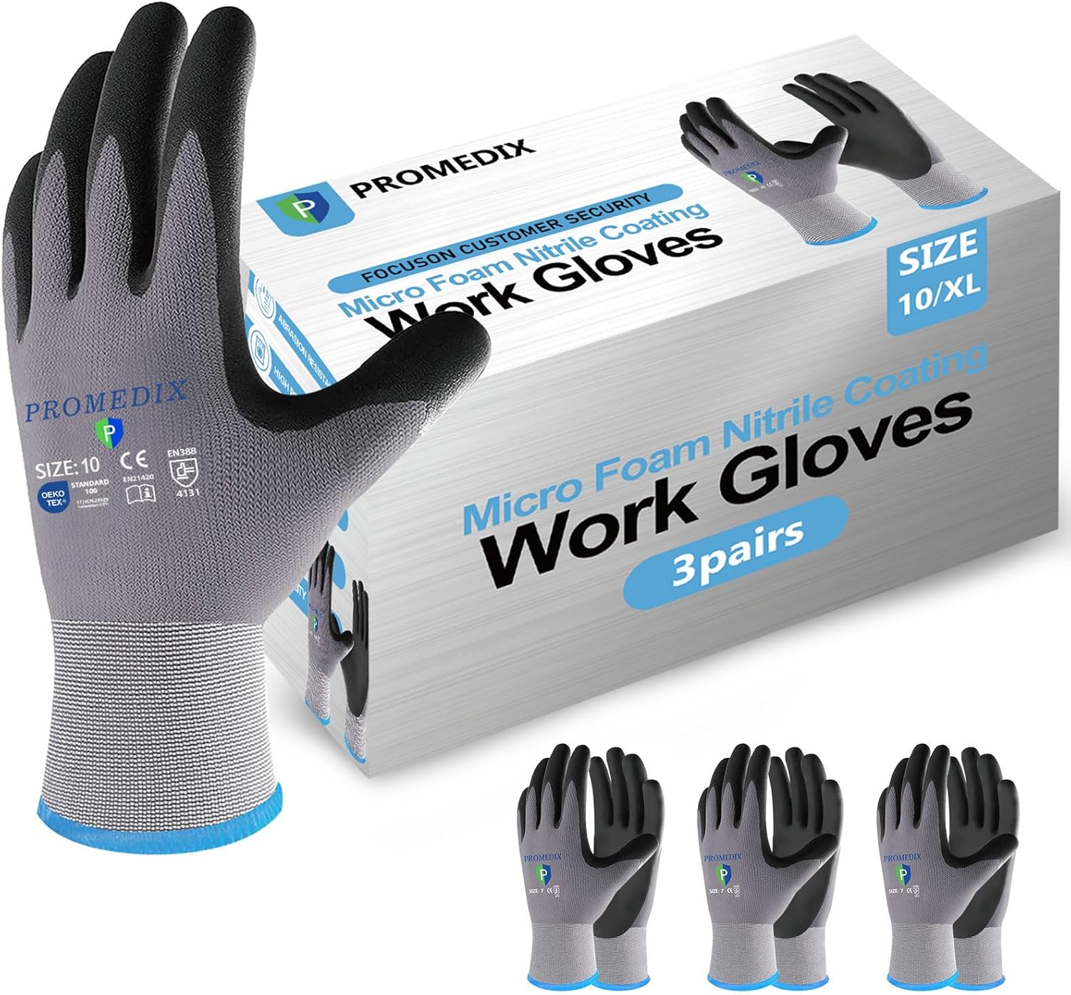 PROMEDIX P Nitrile Coated Work Gloves,MicroFoam Safety Work Gloves Men,Seamless Knit Nylon&spandex Gloves with Grip