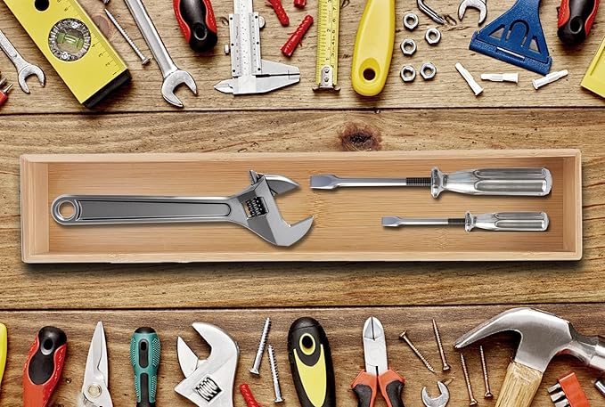 Bamboo Drawer Organizer,Kitchen Utensil Organizer Silverware Tray,Cutlery Holder, Wood Storage Box for Flatware, Makeup, Bathroom, Office Desk (Bamboo, 15 * 3 * 2.6)