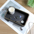 Desk Organizer Tray, PU Leather Valet Tray Nightstand Organizer Cologne Perfume Trays for Men Women, Decorative Vanity Trays Key Bowl Trinket Dish (Black, 9.5" x 6" x 2.2")