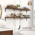 Fun Memories Deep Floating Shelves, 48W x 8D Floating Shelves Set of 2, Wall Mounted Shelf with Metal Brackets, Rustic Wood Wall Shelf for Bathroom, Kitchen and Living Room, Rustic Brown