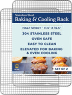 Ultra Cuisine Stainless Steel Cooling Rack & Aluminum Baking Pan Set - Professional Quality, Fits Half Sheet Pans - Cookie Sheet for Baking - 11.5"x16.5" Rack, 18"x13" Pan
