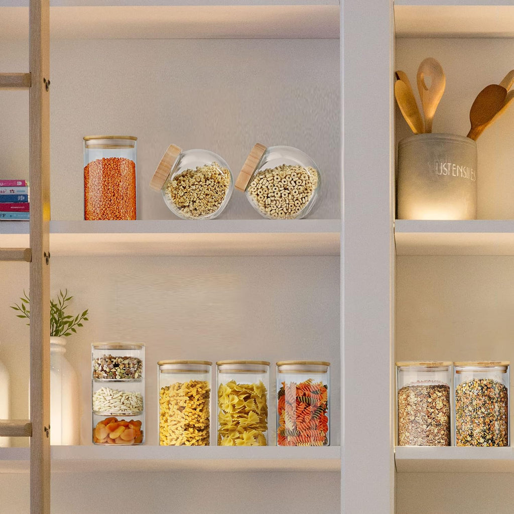Urban Green Glass Jars with Airtight Lids, Airtight Glass Canisters with Locking Lids, (Bamboo-6P-26oz)