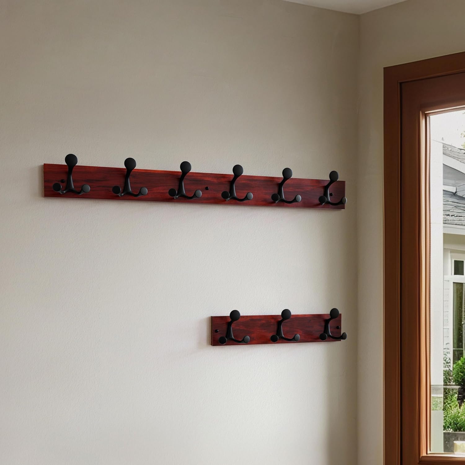 SKOLOO 36-Inch Cherry Wood Coat Rack Wall Mount with 6 Triple Hooks - Ideal for Family Entrances, Classrooms, and Pet Supplies Storage - Perfect Coat Hooks for Wall