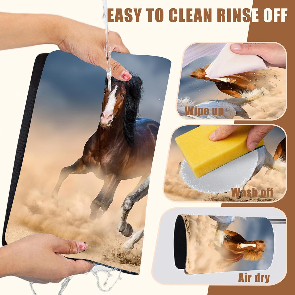 Horses Run in Desert Coffee Mat Absorbent Dish Drying Mat for Kitchen Counter Hide Stain Rubber Backed Coffee Bar Accessories Fit Under Espresso Machine Cafe Table, 15.7 x 23.6 Inch