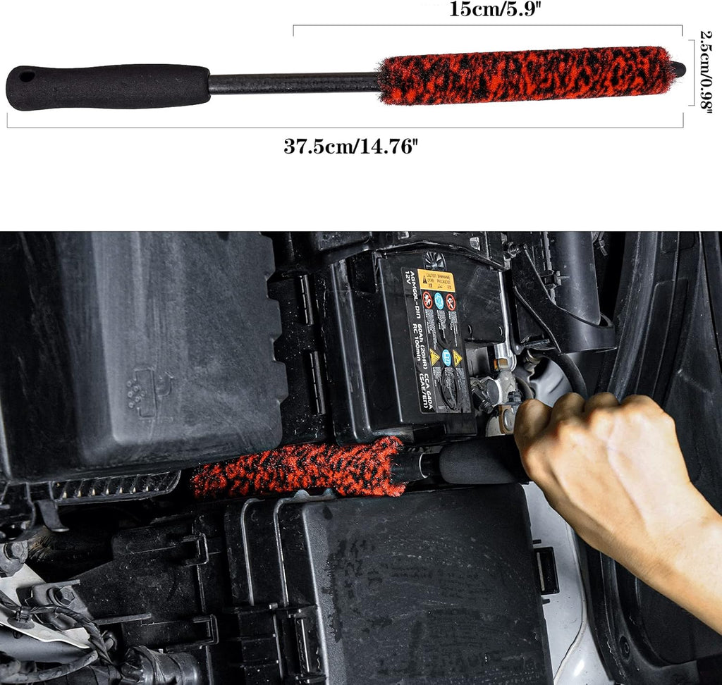 3 Pcs Soft Wheel Brushes for Cleaning Wheels Kit - 1x Synthetic Soft Car Wheel Rim Brush，1x Long Handle Cleaning Brush and 1x Car Detail Brush, Clean Dirty Wheel…