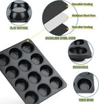E-far Nonstick Muffin Pans 12 Cups, Stainless Steel Muffin Tin Cupcake Pan Tray for Baking, Stainless Steel Core & Non Toxic, Easy Release & Easy Clean, Black