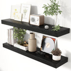 Heimlove 36 Inch Floating Shelves for Wall 8 Inch Deep Black Shelves Set of 2,Wall Mounted Rustic Wood Long Floating Shelf with Invisible Brackets for Bedroom Kitchen Living Room